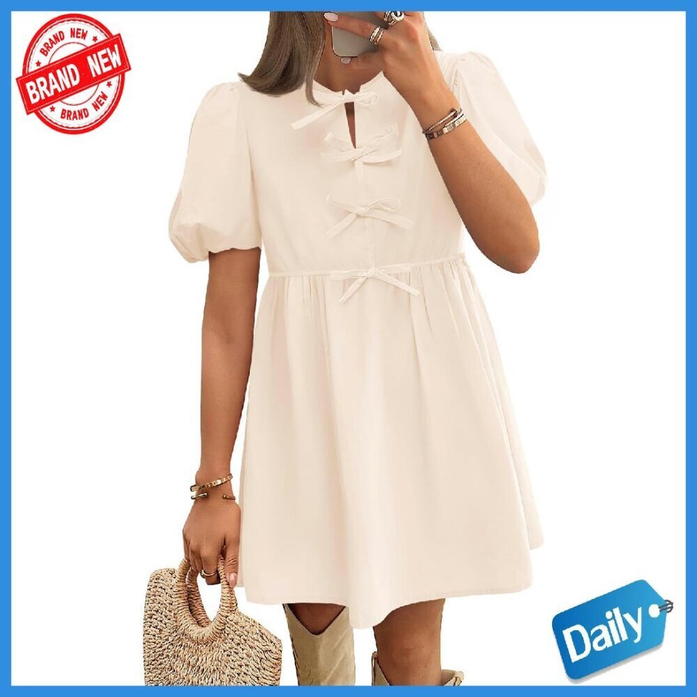 Summer Tie Front Mini Dress Babydoll Ruffle Pleated Casual